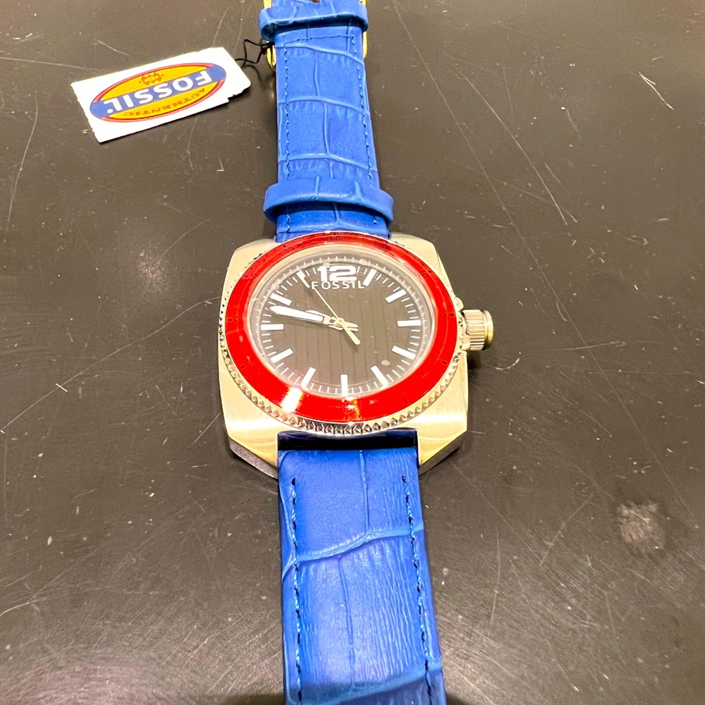 Fossil leather watch blue